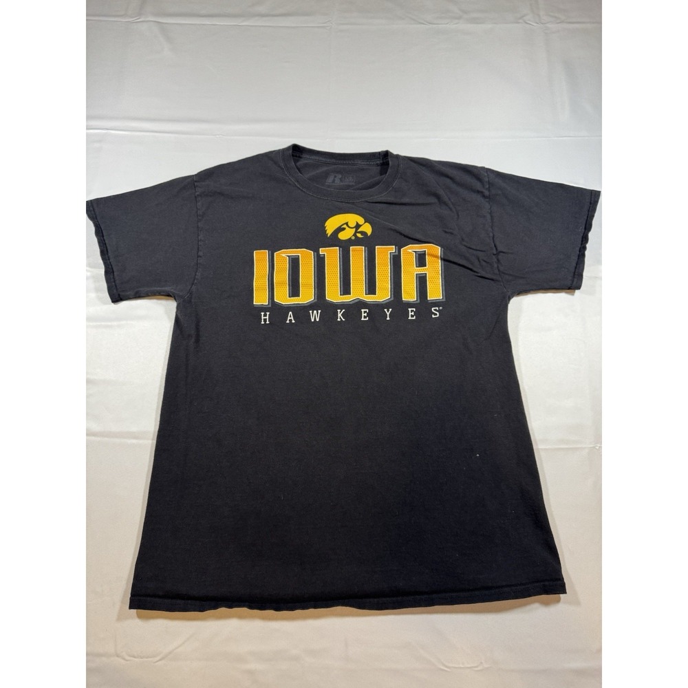 Iowa T-Shirt Russel Men's Size L Black Hawkeyes NCAA College Graphic